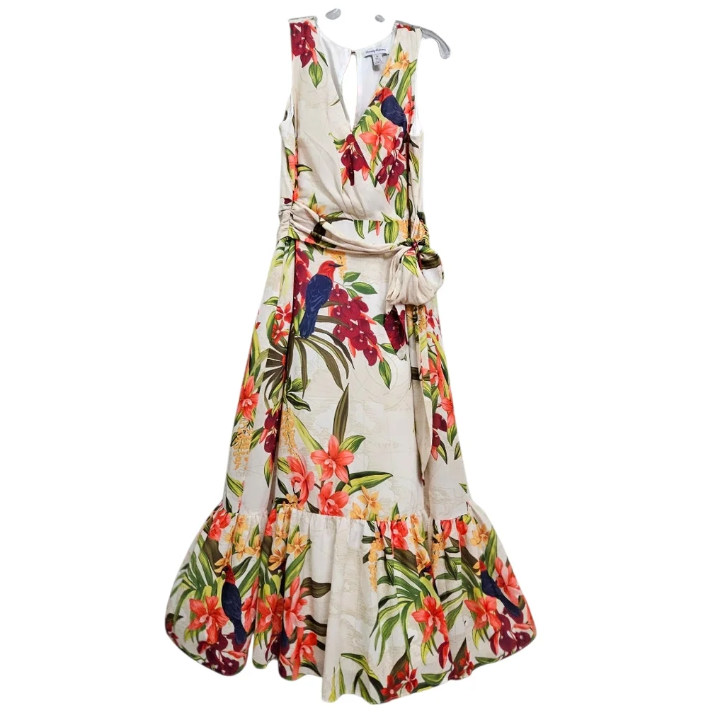 Tommy Bahama Tropical  Nwot V Neck Ruffle Hem Sleeveless Resortwear Mididress_16